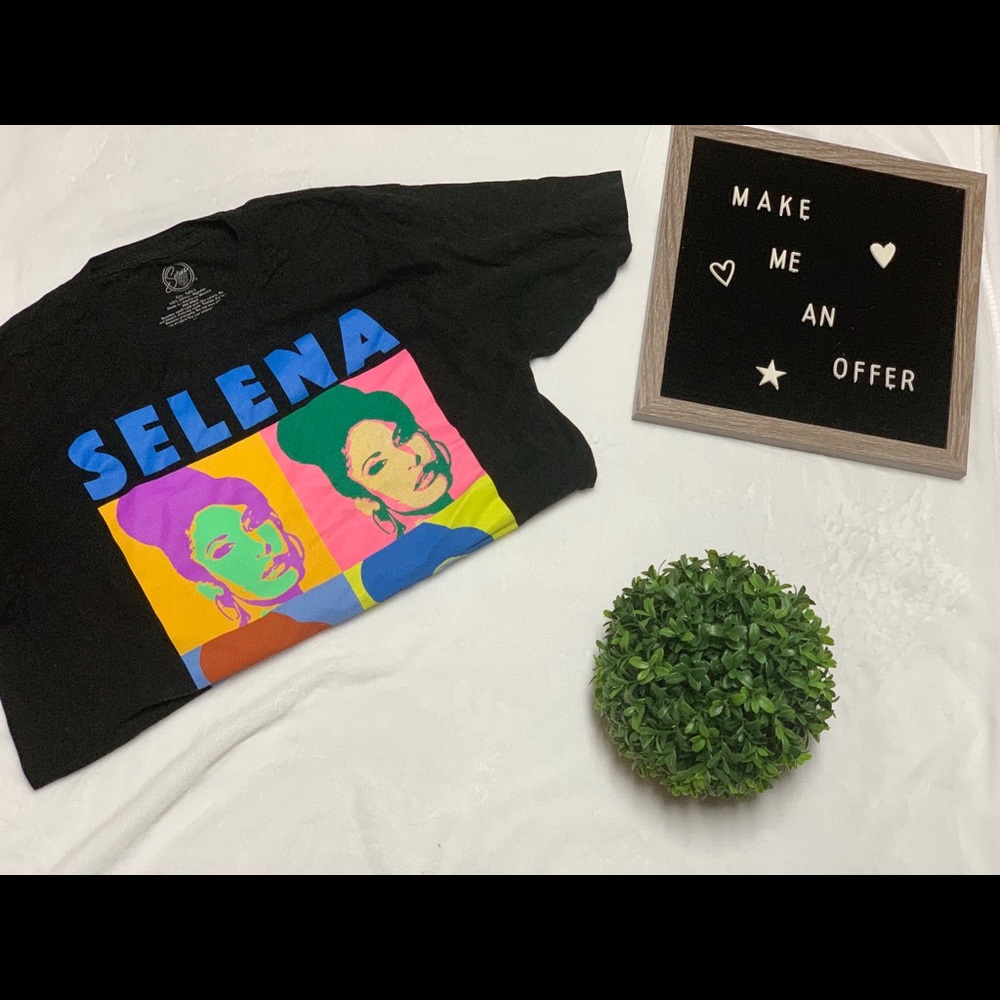 Black T-shirt from target. Selena size large